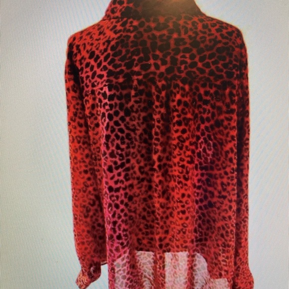 Lane Bryant Red, Black & Pink Sheer Leopard Fashion Blouse - EUC - Size 26/28 - Picture 7 of 13